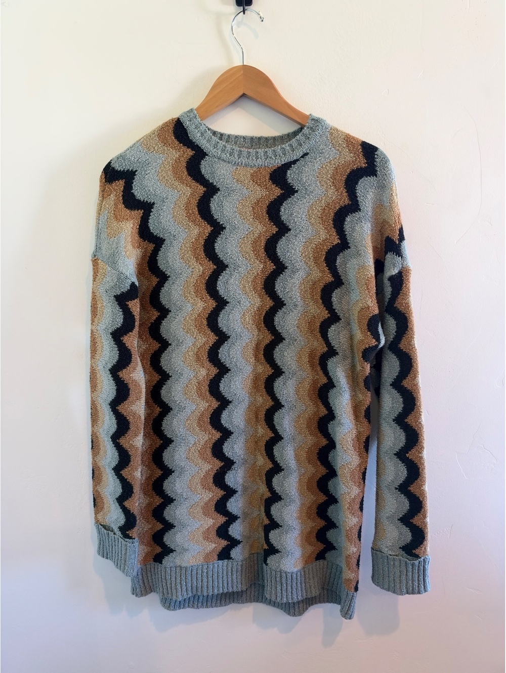 Show Me Your Mumu Wavy Knit Sweater XS Gray Tan Black